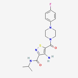 molecular formula C18H22FN5O2S B2492384 4-amino-5-{[4-(4-fluorophenyl)piperazin-1-yl]carbonyl}-N-isopropylisothiazole-3-carboxamide CAS No. 1286732-72-6