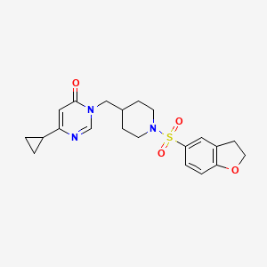 molecular formula C21H25N3O4S B2492391 6-Cyclopropyl-3-{[1-(2,3-dihydro-1-benzofuran-5-sulfonyl)piperidin-4-yl]methyl}-3,4-dihydropyrimidin-4-one CAS No. 2097921-30-5