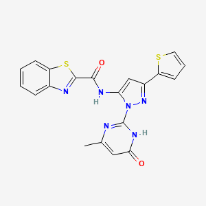 molecular formula C20H14N6O2S2 B2492397 N-(1-(4-methyl-6-oxo-1,6-dihydropyrimidin-2-yl)-3-(thiophen-2-yl)-1H-pyrazol-5-yl)benzo[d]thiazole-2-carboxamide CAS No. 1209603-28-0
