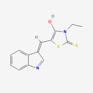 molecular formula C14H12N2OS2 B2492413 3-Ethyl-5-(indol-3-ylmethylene)-2-thioxo-1,3-thiazolidin-4-one CAS No. 521301-74-6
