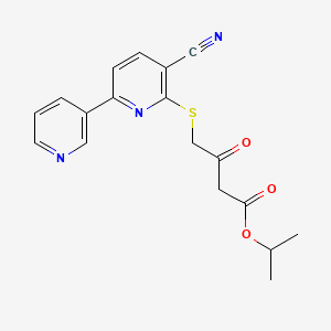 molecular formula C18H17N3O3S B2492415 丙酸-2-基 4-(3-氰基-6-吡啶-3-基吡啶-2-基)硫代-3-氧代丁酸酯 CAS No. 445391-47-9