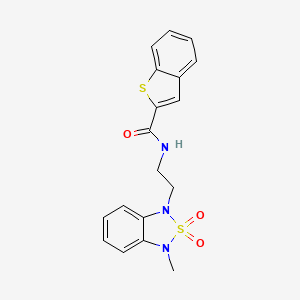 molecular formula C18H17N3O3S2 B2492420 N-(2-(3-methyl-2,2-dioxidobenzo[c][1,2,5]thiadiazol-1(3H)-yl)ethyl)benzo[b]thiophene-2-carboxamide CAS No. 2034452-99-6
