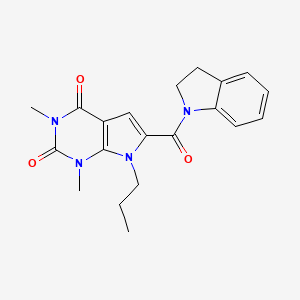molecular formula C20H22N4O3 B2492421 6-(indoline-1-carbonyl)-1,3-dimethyl-7-propyl-1H-pyrrolo[2,3-d]pyrimidine-2,4(3H,7H)-dione CAS No. 1021092-42-1