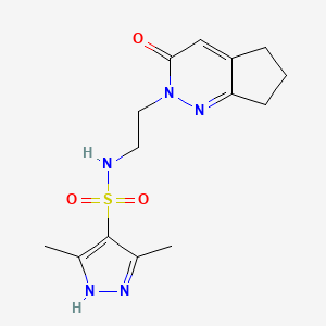 molecular formula C14H19N5O3S B2492422 3,5-dimethyl-N-(2-(3-oxo-3,5,6,7-tetrahydro-2H-cyclopenta[c]pyridazin-2-yl)ethyl)-1H-pyrazole-4-sulfonamide CAS No. 2097863-84-6