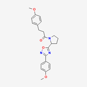 molecular formula C23H25N3O4 B2492432 3-(4-Methoxyphenyl)-5-{1-[3-(4-methoxyphenyl)propanoyl]pyrrolidin-2-yl}-1,2,4-oxadiazole CAS No. 1790340-84-9