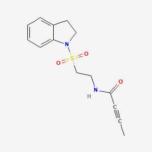 molecular formula C14H16N2O3S B2492433 N-[2-(2,3-Dihydroindol-1-ylsulfonyl)ethyl]but-2-ynamide CAS No. 2411238-74-7