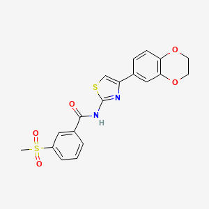 molecular formula C19H16N2O5S2 B2492434 N-(4-(2,3-Dihydrobenzo[b][1,4]dioxin-6-yl)thiazol-2-yl)-3-(methylsulfonyl)benzamid CAS No. 896289-28-4