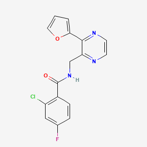 2-chloro-4-fluoro-N-((3-(furan-2-yl)pyrazin-2-yl)methyl)benzamide