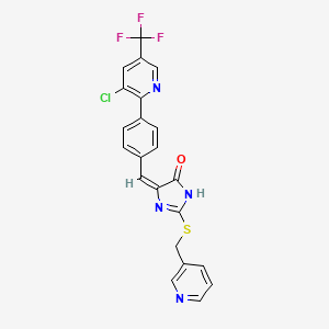5-((E)-{4-[3-chloro-5-(trifluoromethyl)-2-pyridinyl]phenyl}methylidene)-2-[(3-pyridinylmethyl)sulfanyl]-3,5-dihydro-4H-imidazol-4-one
