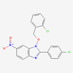molecular formula C20H13Cl2N3O3 B2492491 1-[(2-chlorobenzyl)oxy]-2-(4-chlorophenyl)-6-nitro-1H-1,3-benzimidazole CAS No. 282523-45-9