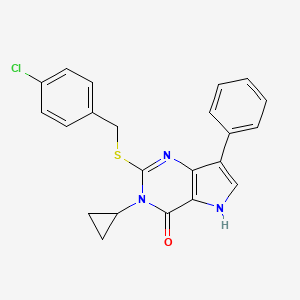 molecular formula C22H18ClN3OS B2492497 2-((4-chlorobenzyl)thio)-3-cyclopropyl-7-phenyl-3H-pyrrolo[3,2-d]pyrimidin-4(5H)-one CAS No. 2034518-48-2
