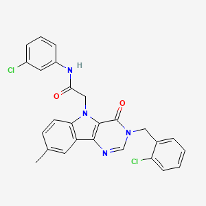 molecular formula C26H20Cl2N4O2 B2492499 2-(3-(2-氯苄基)-8-甲基-4-氧代-3H-嘧啶并[5,4-b]吲哌-5(4H)-基)-N-(3-氯苯基)乙酰胺 CAS No. 1184970-82-8