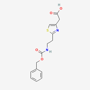 molecular formula C15H16N2O4S B2492500 2-[2-[2-(Phenylmethoxycarbonylamino)ethyl]-1,3-thiazol-4-yl]acetic acid CAS No. 2287283-87-6