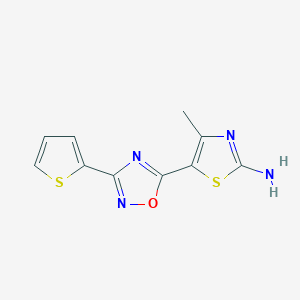 molecular formula C10H8N4OS2 B2492501 4-Methyl-5-[3-(thiophen-2-yl)-1,2,4-oxadiazol-5-yl]-1,3-thiazol-2-amine CAS No. 1179479-91-4
