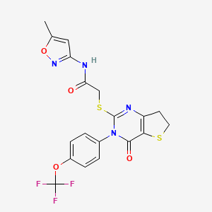 molecular formula C19H15F3N4O4S2 B2492504 N-(5-methylisoxazol-3-yl)-2-((4-oxo-3-(4-(trifluoromethoxy)phenyl)-3,4,6,7-tetrahydrothieno[3,2-d]pyrimidin-2-yl)thio)acetamide CAS No. 877654-53-0