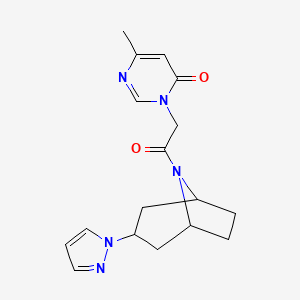 molecular formula C17H21N5O2 B2492514 3-(2-((1R,5S)-3-(1H-pyrazol-1-yl)-8-azabicyclo[3.2.1]octan-8-yl)-2-oxoethyl)-6-methylpyrimidin-4(3H)-one CAS No. 2320445-30-3