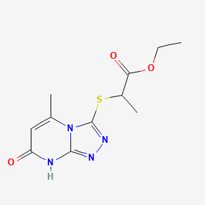 molecular formula C11H14N4O3S B2492517 Ethyl 2-((5-methyl-7-oxo-7,8-dihydro-[1,2,4]triazolo[4,3-a]pyrimidin-3-yl)thio)propanoate CAS No. 891118-65-3