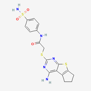 molecular formula C17H17N5O3S3 B2492528 2-((4-amino-6,7-dihydro-5H-cyclopenta[4,5]thieno[2,3-d]pyrimidin-2-yl)thio)-N-(4-sulfamoylphenyl)acetamide CAS No. 500202-78-8