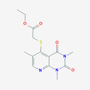 molecular formula C14H17N3O4S B2492537 Ethyl 2-((1,3,6-trimethyl-2,4-dioxo-1,2,3,4-tetrahydropyrido[2,3-d]pyrimidin-5-yl)thio)acetate CAS No. 900004-39-9