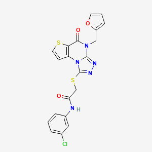 molecular formula C20H14ClN5O3S2 B2492541 N-(3-chlorophenyl)-2-((4-(furan-2-ylmethyl)-5-oxo-4,5-dihydrothieno[2,3-e][1,2,4]triazolo[4,3-a]pyrimidin-1-yl)thio)acetamide CAS No. 1242887-75-7