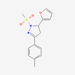 molecular formula C15H16N2O3S B2492550 5-(furan-2-yl)-1-(methylsulfonyl)-3-(p-tolyl)-4,5-dihydro-1H-pyrazole CAS No. 488706-75-8