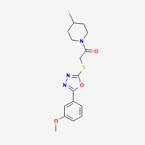 molecular formula C17H21N3O3S B2492560 2-((5-(3-Methoxyphenyl)-1,3,4-oxadiazol-2-yl)thio)-1-(4-methylpiperidin-1-yl)ethanone CAS No. 484695-77-4