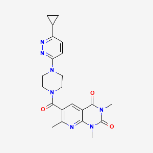 molecular formula C22H25N7O3 B2492563 6-(4-(6-cyclopropylpyridazin-3-yl)piperazine-1-carbonyl)-1,3,7-trimethylpyrido[2,3-d]pyrimidine-2,4(1H,3H)-dione CAS No. 2034493-94-0