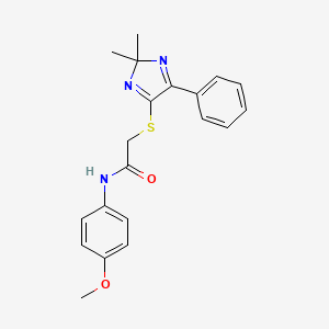 molecular formula C20H21N3O2S B2492566 2-((2,2-dimethyl-5-phenyl-2H-imidazol-4-yl)thio)-N-(4-methoxyphenyl)acetamide CAS No. 899927-39-0