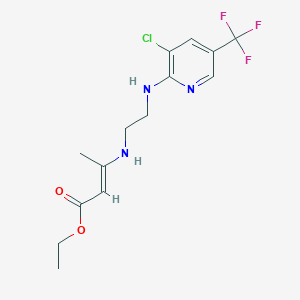 molecular formula C14H17ClF3N3O2 B2492569 Ethyl 3-[(2-{[3-chloro-5-(trifluoromethyl)-2-pyridinyl]amino}ethyl)amino]-2-butenoate CAS No. 339102-28-2