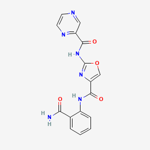 molecular formula C16H12N6O4 B2492577 N-(2-carbamoylphenyl)-2-(pyrazine-2-carboxamido)oxazole-4-carboxamide CAS No. 1396882-21-5