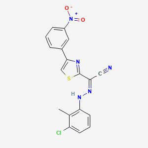 molecular formula C18H12ClN5O2S B2492581 (Z)-N'-(3-chloro-2-methylphenyl)-4-(3-nitrophenyl)thiazole-2-carbohydrazonoyl cyanide CAS No. 477287-20-0
