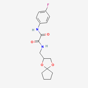 molecular formula C16H19FN2O4 B2492592 N1-(1,4-二氧杂螺[4.4]壬烷-2-基甲基)-N2-(4-氟苯基)草酰胺 CAS No. 899982-35-5