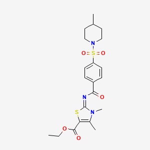 molecular formula C21H27N3O5S2 B2492596 (Z)-乙酸-3,4-二甲基-2-((4-((4-甲基哌啶-1-基)磺酰)苯甲酰亚胺)-2,3-二氢噻唑-5-甲酸乙酯 CAS No. 683767-22-8
