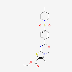 molecular formula C21H27N3O5S2 B2492596 (Z)-3,4-二甲基-2-((4-((4-甲基哌啶-1-基)磺酰基)苯甲酰基)亚氨基)-2,3-二氢噻唑-5-羧酸乙酯 CAS No. 683767-22-8