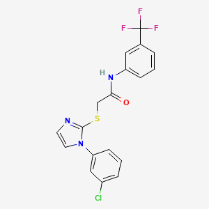 molecular formula C18H13ClF3N3OS B2492601 2-[1-(3-chlorophenyl)imidazol-2-yl]sulfanyl-N-[3-(trifluoromethyl)phenyl]acetamide CAS No. 851079-12-4