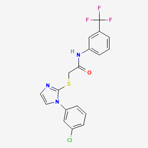 molecular formula C18H13ClF3N3OS B2492601 2-{[1-(3-クロロフェニル)-1H-イミダゾール-2-イル]スルファニル}-N-[3-(トリフルオロメチル)フェニル]アセトアミド CAS No. 851079-12-4