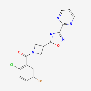 molecular formula C16H11BrClN5O2 B2492613 (5-溴-2-氯苯基)(3-(3-(嘧啶-2-基)-1,2,4-噁二唑-5-基)氮杂环丁烷-1-基)甲酮 CAS No. 1327574-42-4