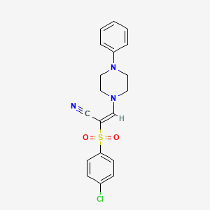 molecular formula C19H18ClN3O2S B2492614 (E)-2-(4-chlorophenyl)sulfonyl-3-(4-phenylpiperazin-1-yl)prop-2-enenitrile CAS No. 883003-06-3