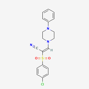 molecular formula C19H18ClN3O2S B2492614 (E)-2-(4-氯苯基)磺酰-3-(4-苯基哌嗪-1-基)丙-2-烯腈 CAS No. 883003-06-3