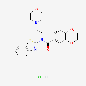 molecular formula C23H26ClN3O4S B2492618 N-(6-methylbenzo[d]thiazol-2-yl)-N-(2-morpholinoethyl)-2,3-dihydrobenzo[b][1,4]dioxine-6-carboxamide hydrochloride CAS No. 1216687-55-6
