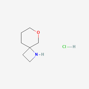 molecular formula C7H14ClNO B2492623 6-Oxa-1-azaspiro[3.5]nonane hydrochloride CAS No. 1956324-37-0