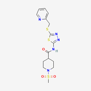 molecular formula C15H19N5O3S3 B2492627 1-(methylsulfonyl)-N-(5-((pyridin-2-ylmethyl)thio)-1,3,4-thiadiazol-2-yl)piperidine-4-carboxamide CAS No. 1226457-30-2