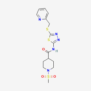 molecular formula C15H19N5O3S3 B2492627 1-(甲磺酰基)-N-(5-((吡啶-2-基甲基)硫代)-1,3,4-噻二唑-2-基)哌啶-4-甲酰胺 CAS No. 1226457-30-2