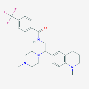molecular formula C25H31F3N4O B2492630 N-(2-(1-methyl-1,2,3,4-tetrahydroquinolin-6-yl)-2-(4-methylpiperazin-1-yl)ethyl)-4-(trifluoromethyl)benzamide CAS No. 922011-03-8