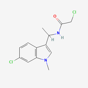 molecular formula C13H14Cl2N2O B2492634 2-Chloro-N-[1-(6-chloro-1-methylindol-3-yl)ethyl]acetamide CAS No. 2411315-66-5