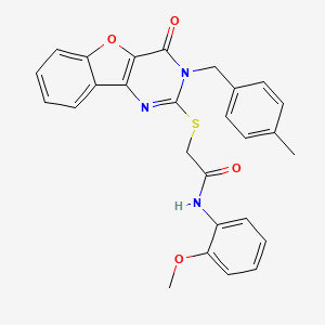 N-(2-methoxyphenyl)-2-({5-[(4-methylphenyl)methyl]-6-oxo-8-oxa-3,5-diazatricyclo[7.4.0.0^{2,7}]trideca-1(9),2(7),3,10,12-pentaen-4-yl}sulfanyl)acetamide