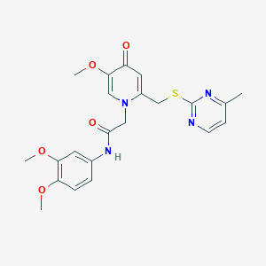 molecular formula C22H24N4O5S B2492659 N-(3,4-dimethoxyphenyl)-2-(5-methoxy-2-(((4-methylpyrimidin-2-yl)thio)methyl)-4-oxopyridin-1(4H)-yl)acetamide CAS No. 920221-30-3