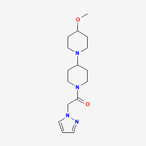 molecular formula C16H26N4O2 B2492674 1-{4-methoxy-[1,4'-bipiperidine]-1'-yl}-2-(1H-pyrazol-1-yl)ethan-1-one CAS No. 1706073-94-0