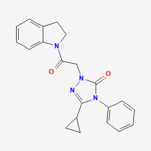 molecular formula C21H20N4O2 B2492687 3-cyclopropyl-1-(2-(indolin-1-yl)-2-oxoethyl)-4-phenyl-1H-1,2,4-triazol-5(4H)-one CAS No. 1396706-78-7