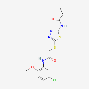 molecular formula C14H15ClN4O3S2 B2492688 N-[5-[2-(5-chloro-2-methoxyanilino)-2-oxoethyl]sulfanyl-1,3,4-thiadiazol-2-yl]propanamide CAS No. 868974-46-3